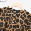 ZANZEA Womens Cropped Tops and Wide Leg Pants Leopard Print Two Piece Suit Sets