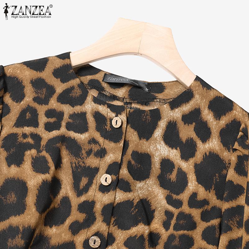 ZANZEA Womens Cropped Tops and Wide Leg Pants Leopard Print Two Piece Suit Sets