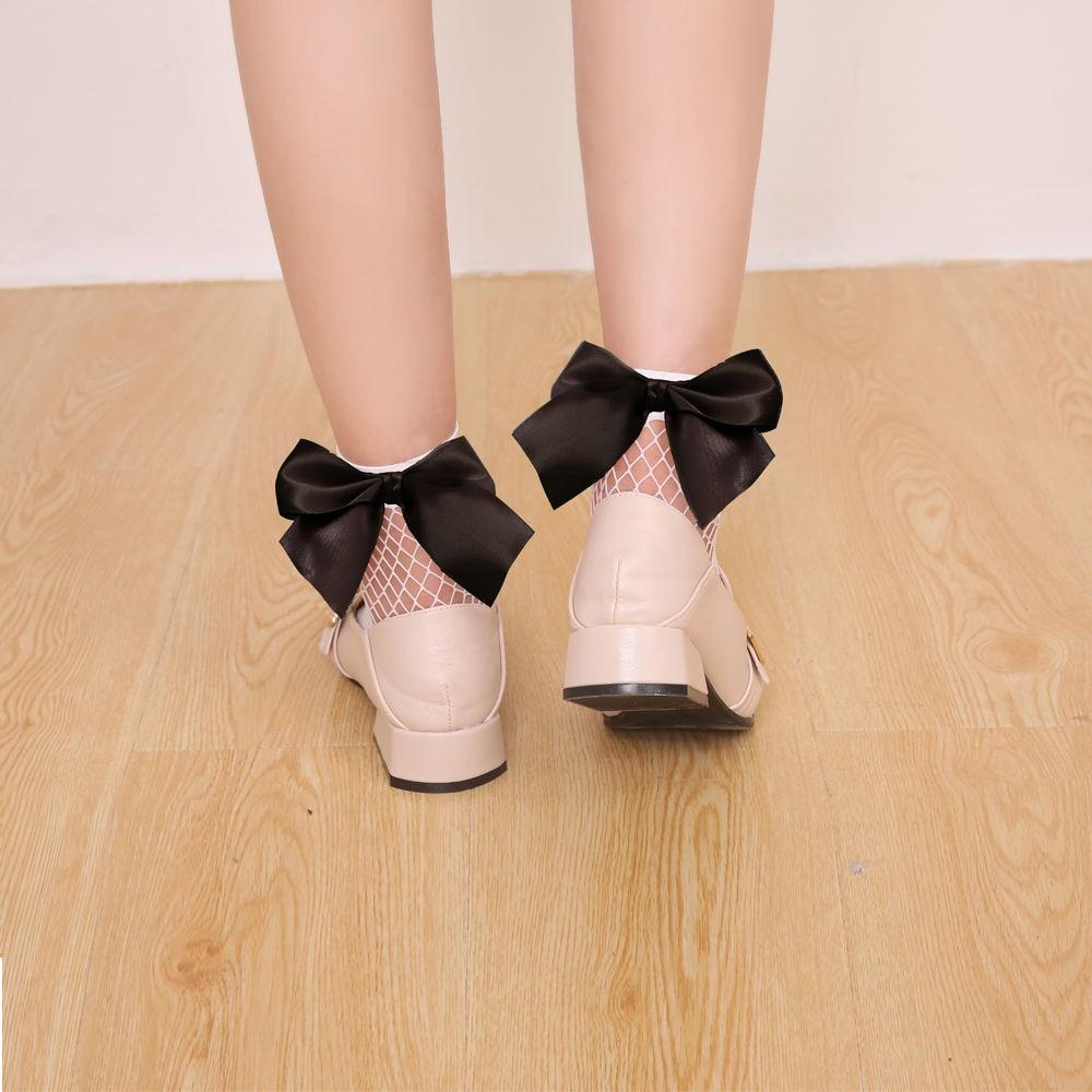 Mesh fishnet socks, short socks, sexy large bow fishnet stockings, European and American style mid-calf socks Butterfly net socks