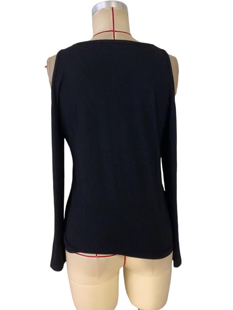 Elegant Lace V-Neck Applique Sleeve Hollow Out Long Sleeve Solid Color T-Shirt Skinny T-Shirt Women Versatile Closet Essential Fashion Items Shirt