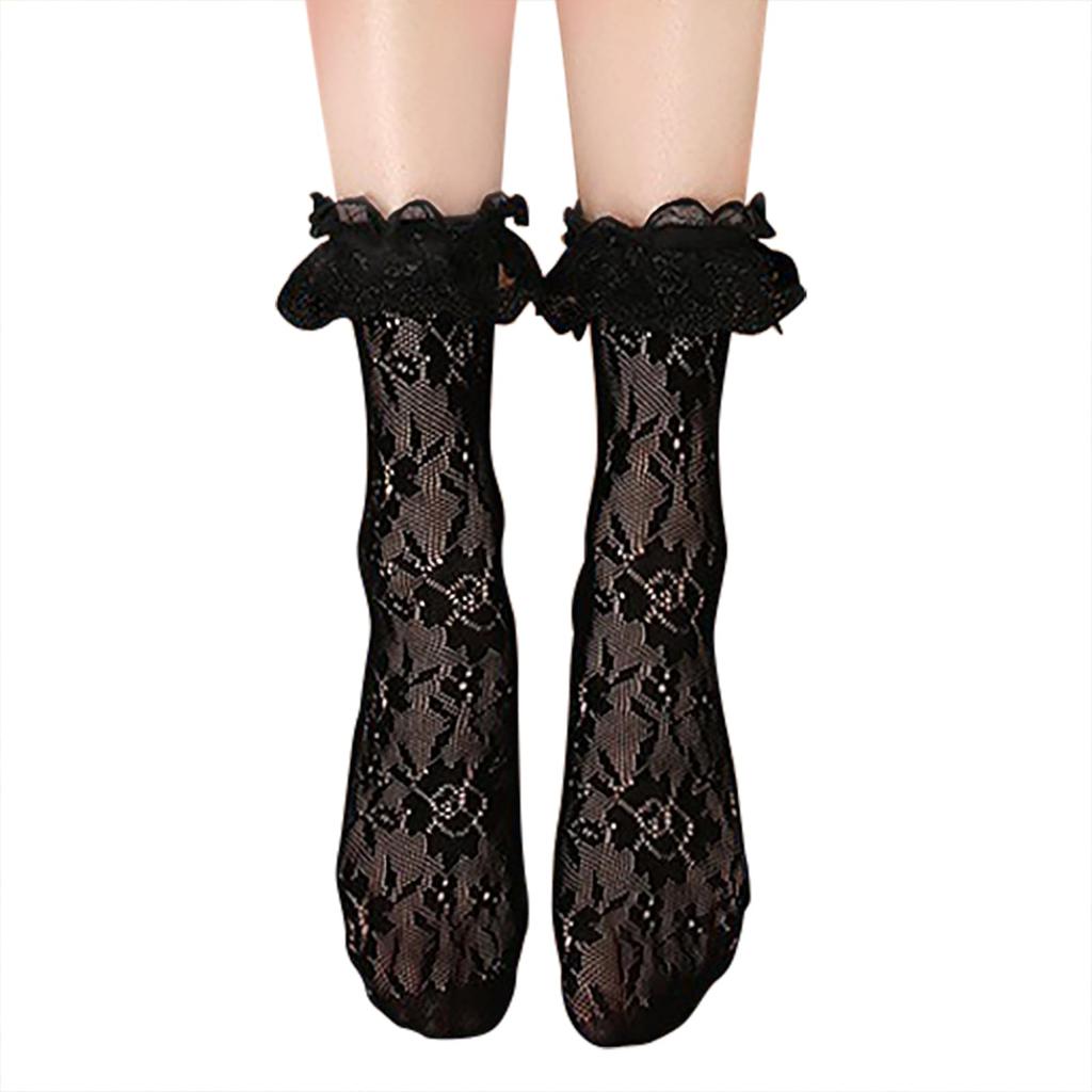 [LittleForBig] Women's Lace Frill Fishnet Socks [Yuwa Close] Rose Lace Lolita Socks 2-Piece Set