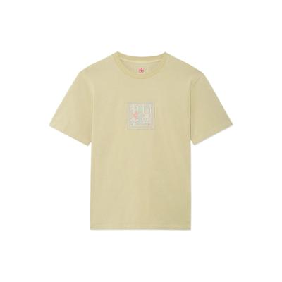 Li Ning Logotipo Estampado Criativo Cor Sólida Gola Redonda Manga Curta Camiseta Tops Unissex Amarelo AHSS144-2