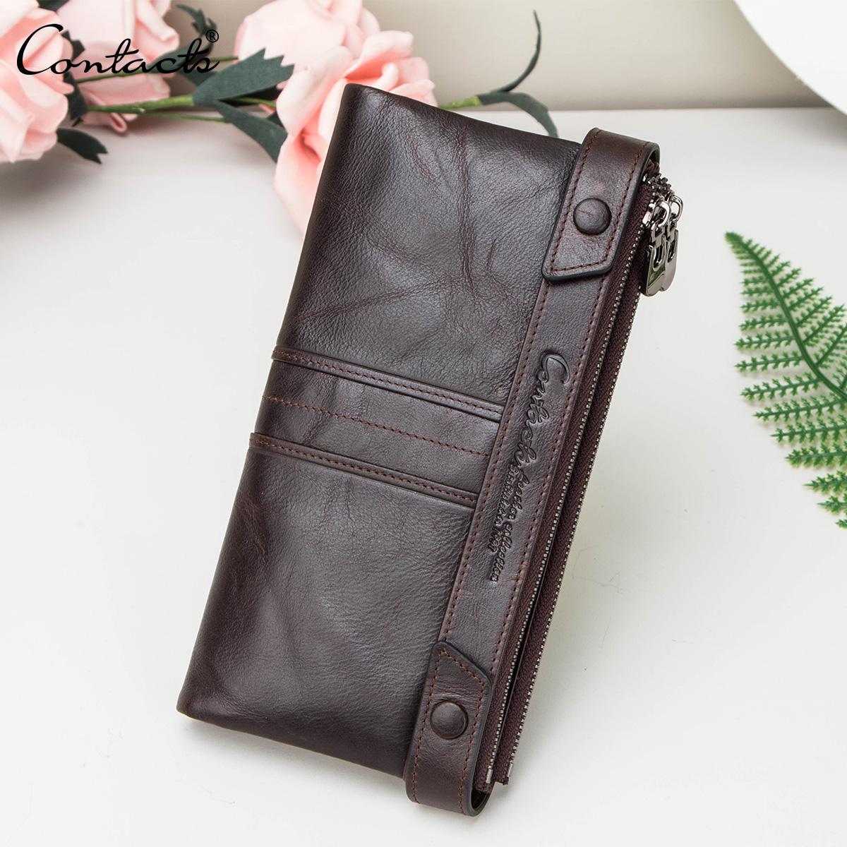 

CONTACT S женский удлинённый бумажник из натуральной кожи с RFID-защитой и отделением для мобильного телефона кофейный