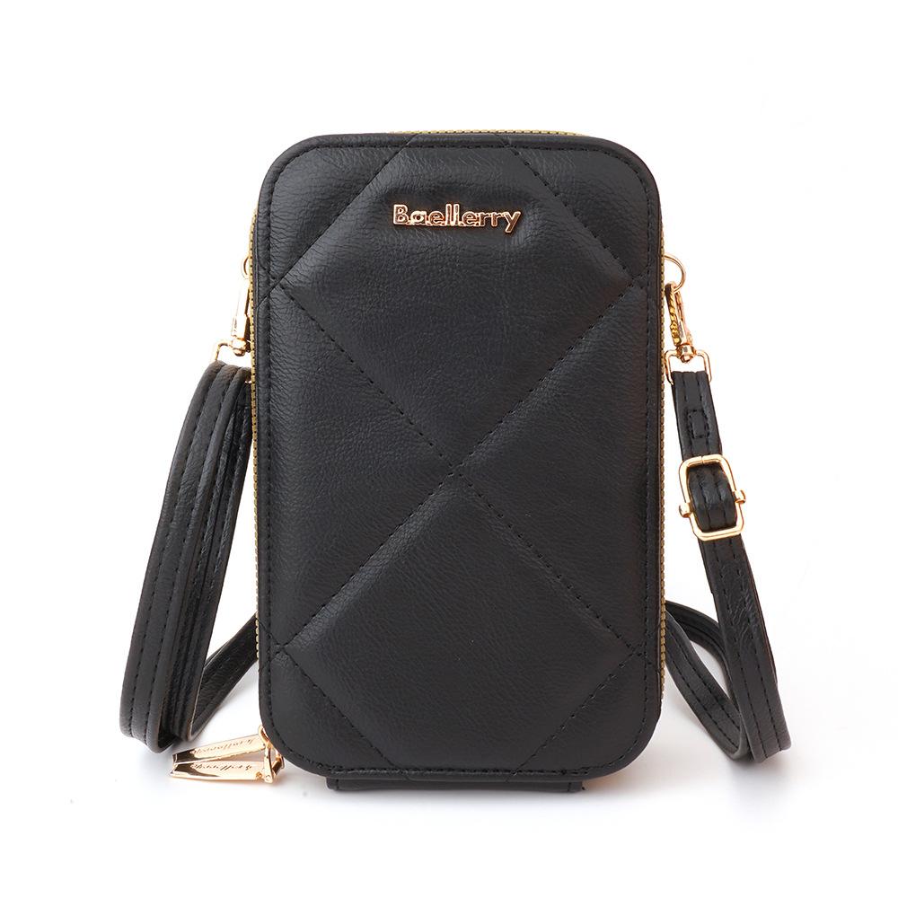 Baellerry Women's Cell Phone Bag Japanese and Korean Style Vertical Double Layer Single Shoulder Bag Fashion Zipper Crossbody Bag