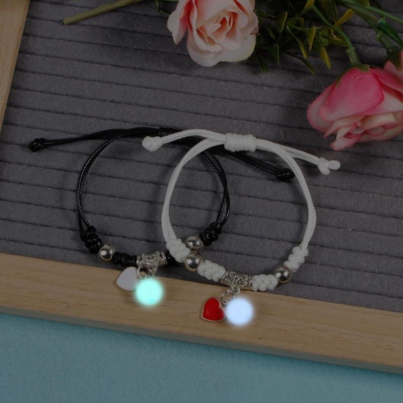 2 Pcs Braided Rope Bracelet Luminous Bead Charm String Bracelet Adjustable Friendship Couples Bracelets Jewelry