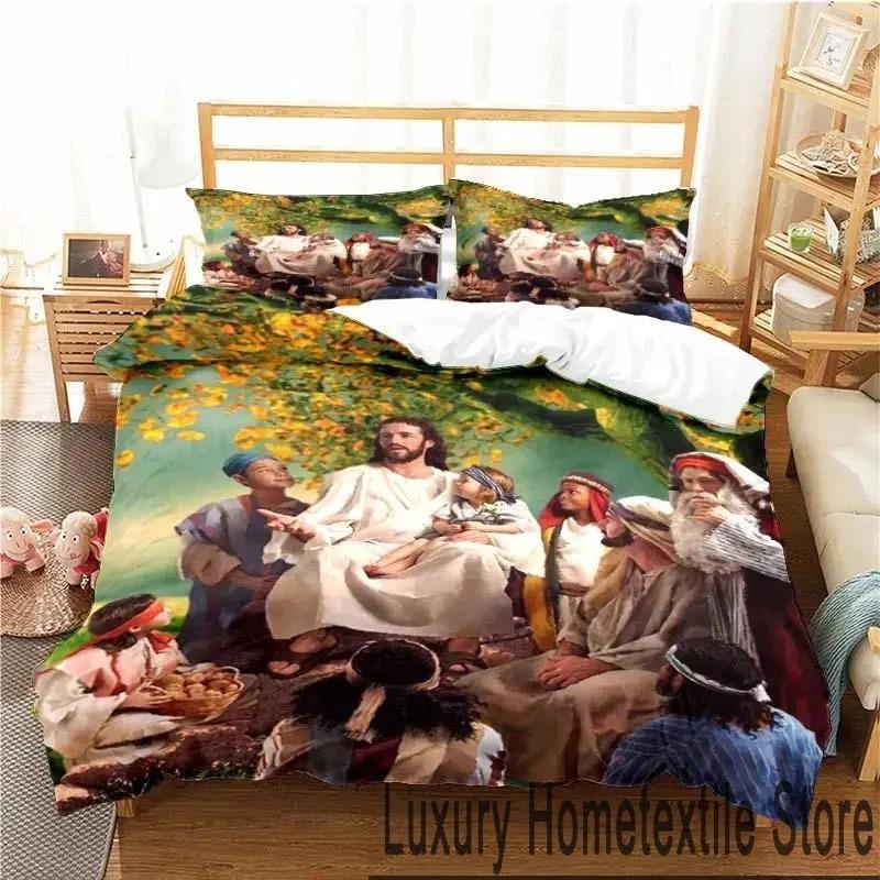 Set de lenjerie de pat Inima Sacră a lui Isus Hristos Imprimare 3D Dublu Twin King Husă de plapapă Plapapă Față de pernă Băieți Fete Adulți Dormitor