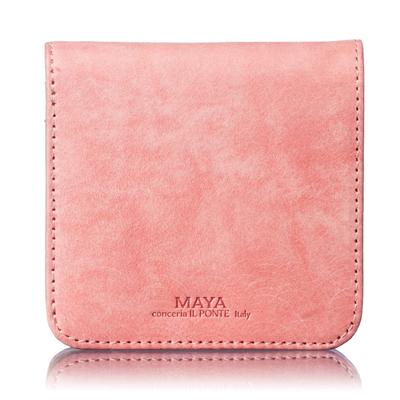 Italian IL PONTE Cowhide Leather Ladies Bi-fold Mini Wallet (Pink/Beige)