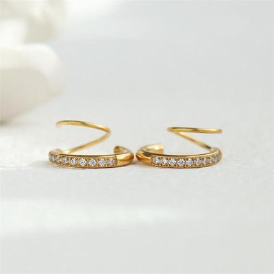 Brincos de Argola Espiral Banhados a Ouro 18K com Diamante e Aço Titânio