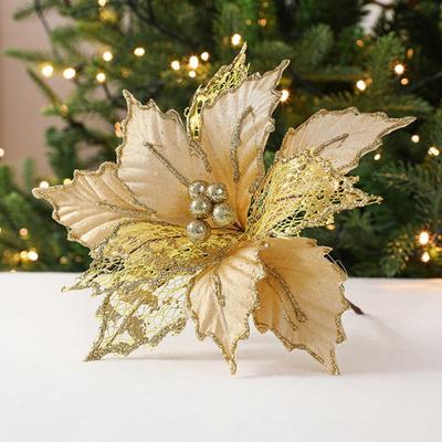New 24cm Poinsettia Glitter Flower DIY Large Christmas Flowers Merry Christmas Wedding Decor Xmas Tree Decorations