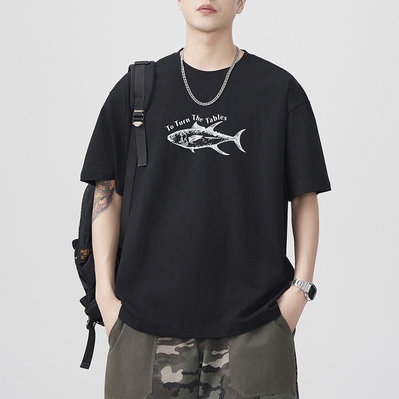 New Summer Heavyweight 260g Printed Short-sleeved T-shirt Loose Japanese Casual