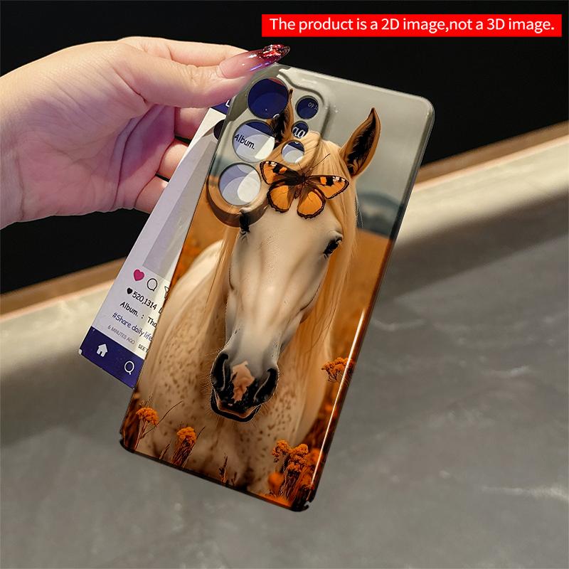 2DFlat Samsung Phone Case White Horse with Butterfly In Golden Field Applicable To Galaxy S22 S23 S24 S25ULTRA S26 A12 A13 A14 A15 A16
