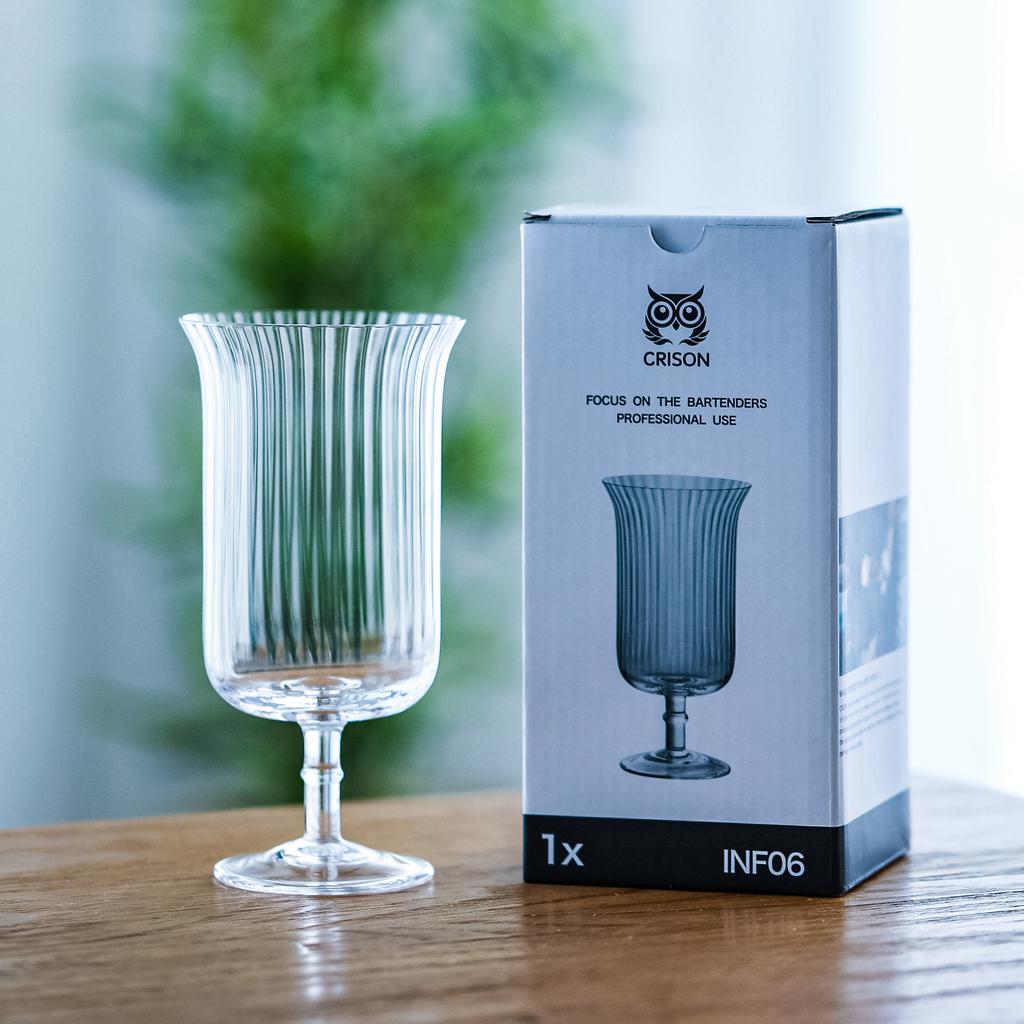 INF06 CRISON Striped Crystal Glass cup/Long Drink Cocktail glass/HIGHBALL GLASS/mixologist 345ml