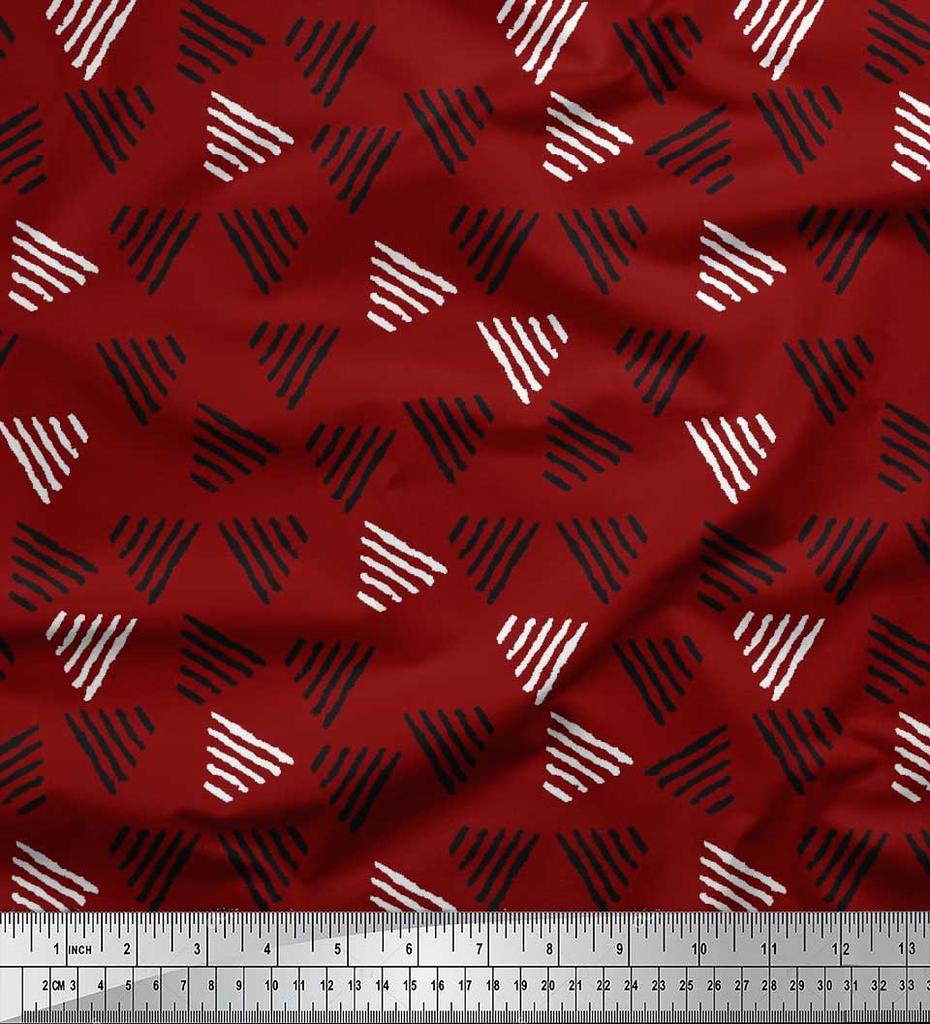 Soimoi Blue Japan Crepe Satin Fabric Triangle Block Print Fabric by the Yard 42 Inch