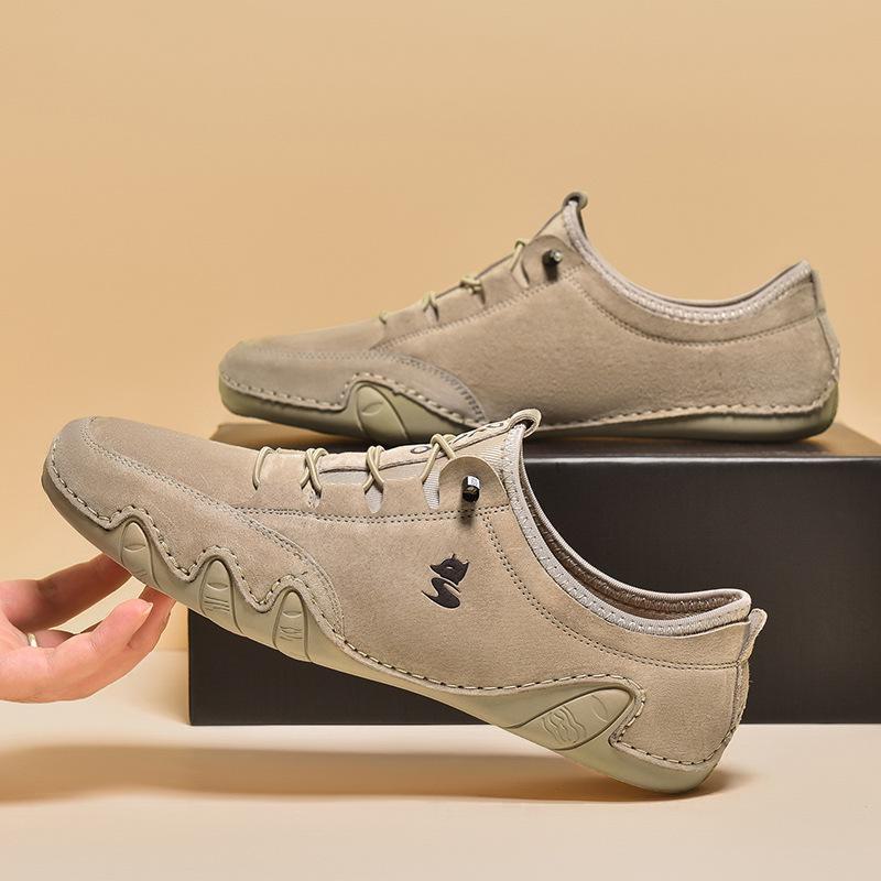 LDECK Men's Large Size Leather Low-Top Casual Martin Shoes
