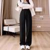 2024 Women's High-End Black Wide-Leg Spring Trousers: Drapey, High Waist, Casual, Straight-Leg Long Pants
