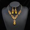 Women Necklace Earrings Rhinestone Luxury Hollow Symmetric Retro Set Out Anti-allergy Hanging Earrings Bridal Wedding