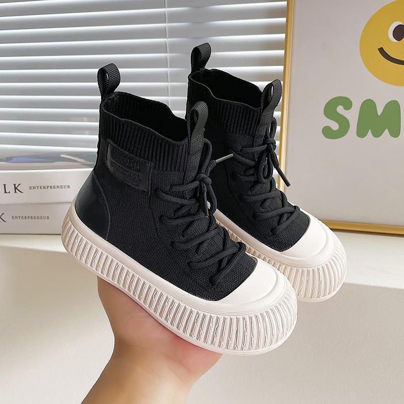 Kinderschuhe, Kinderstiefel, Herbst 2024 neue gestrickte Socken im Western-Stil, Sportschuhe für Jungen, bequem und rutschfest