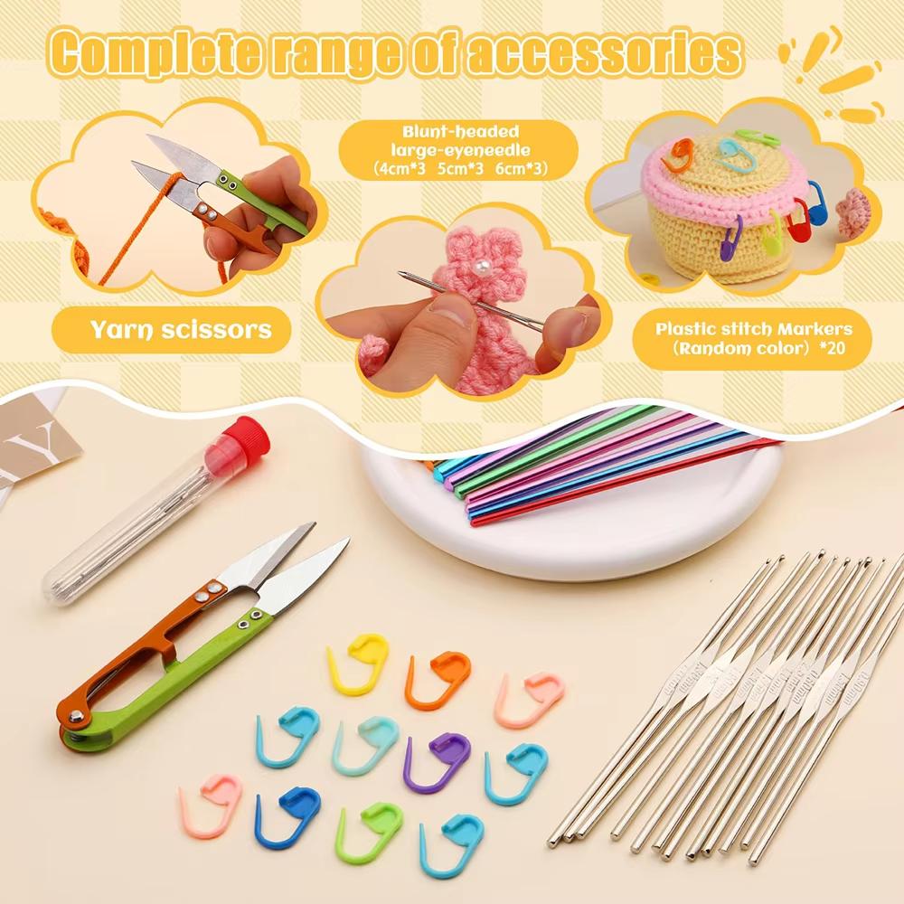 1Set Crochet Needles Set Crochet Hooks Kit Ergonomic Knitting Needles with Storage Bag DIY Hand Knit Tools