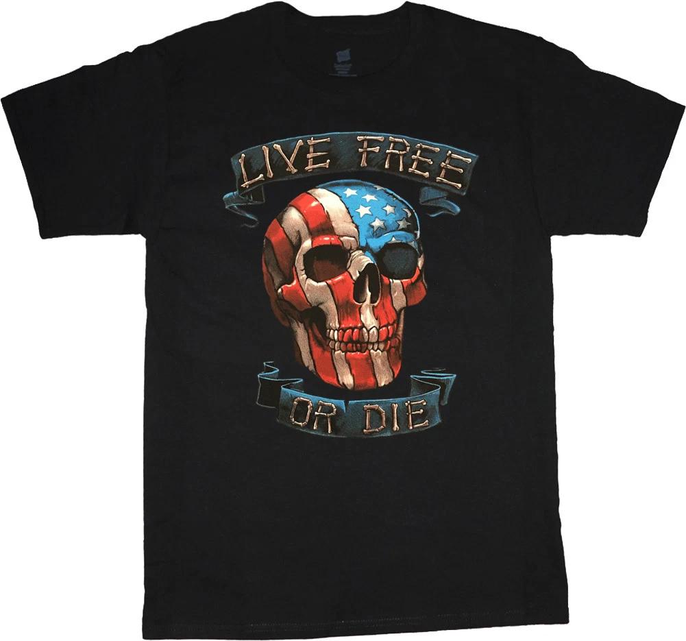 Live Free or Die mens t-shirt biker skull US American flag tee 2nd amendment tee XXXXL