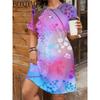 Flower Pattern Printed Round Neck Short Sleeved Loose A-line Women's Summer Dress 2026