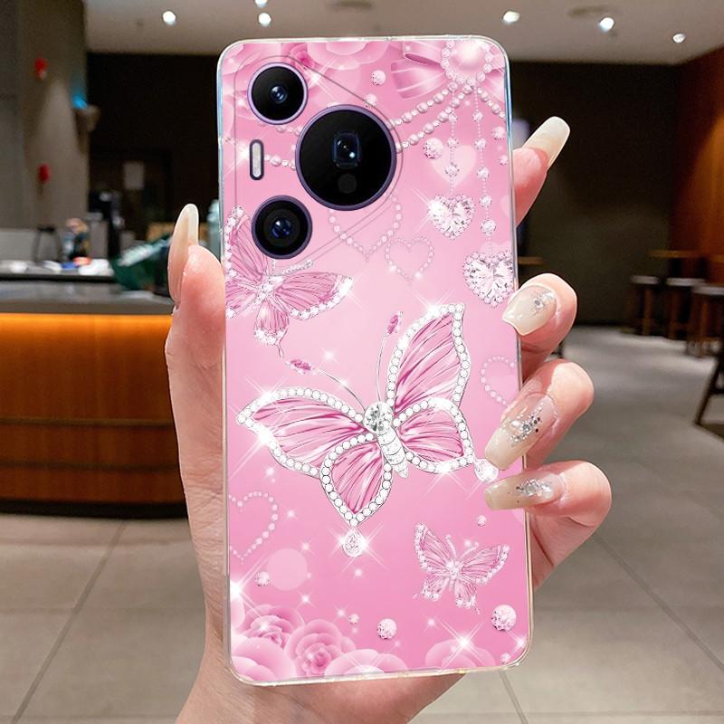 Phone Case For Huawei Pura 70 Pro Plus 70Pro+ 5G Simplicity Luxury Butterfly Flowers Transparent Casing Soft Silicone Back Cover