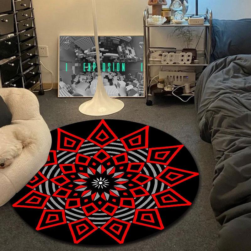 Nordic Round Sun Multicolor Rug Pad, Non-Slip Floor Mat for Dining Room