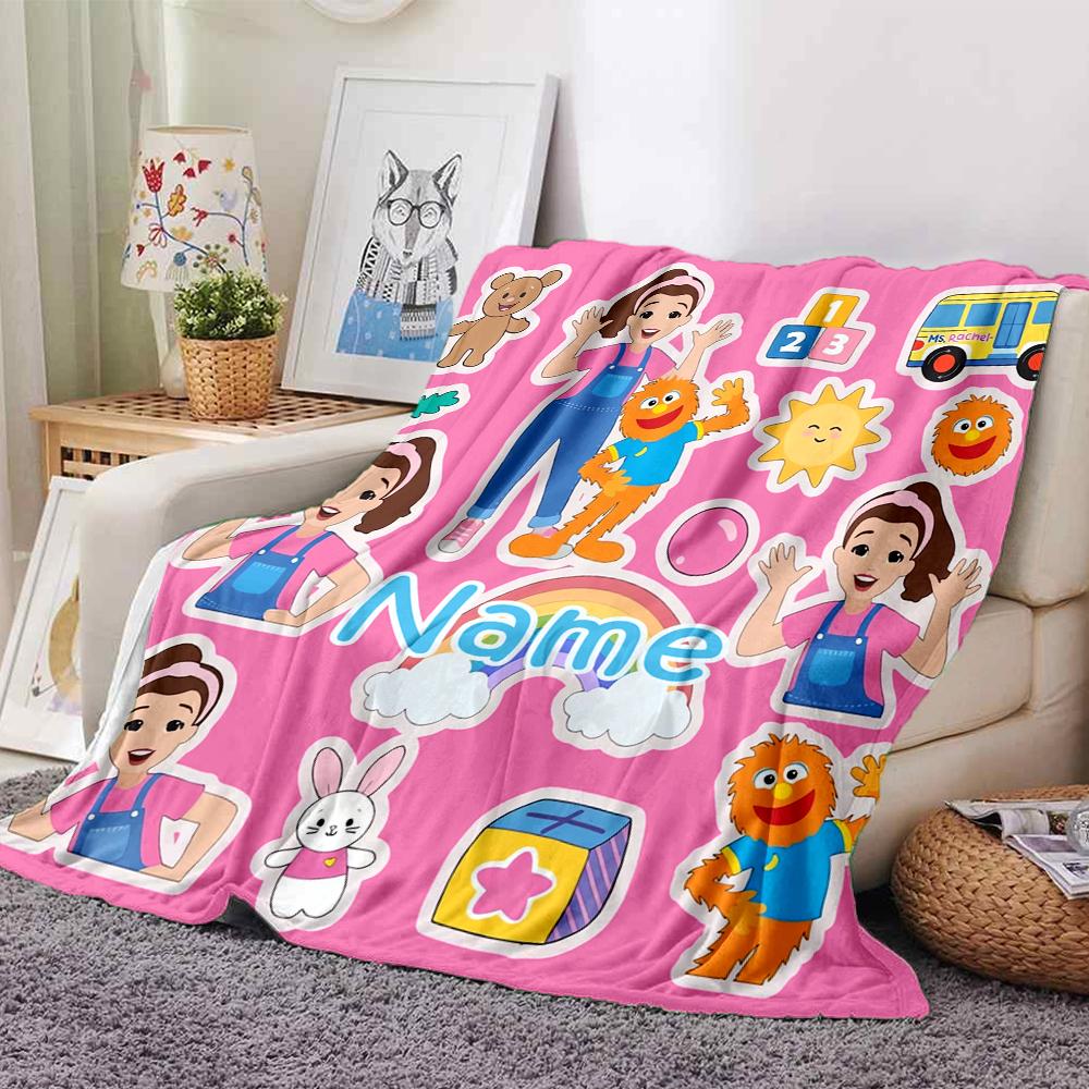 Custom Name Ms. Rachel Theme Printed Blanket - Perfect for Couch, Bed, Travel & Outdoor Use | Machine Washable, Cozy & Durable.