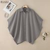 ZANZEA Women Casual Turn Down Collar Batwing 3/4 Sleeve Loose Blouse