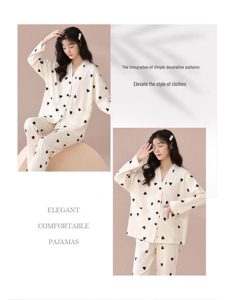 Autumn 2025 Women's Long Sleeve Cardigan Pajamas - Cute Ins Style Homewear