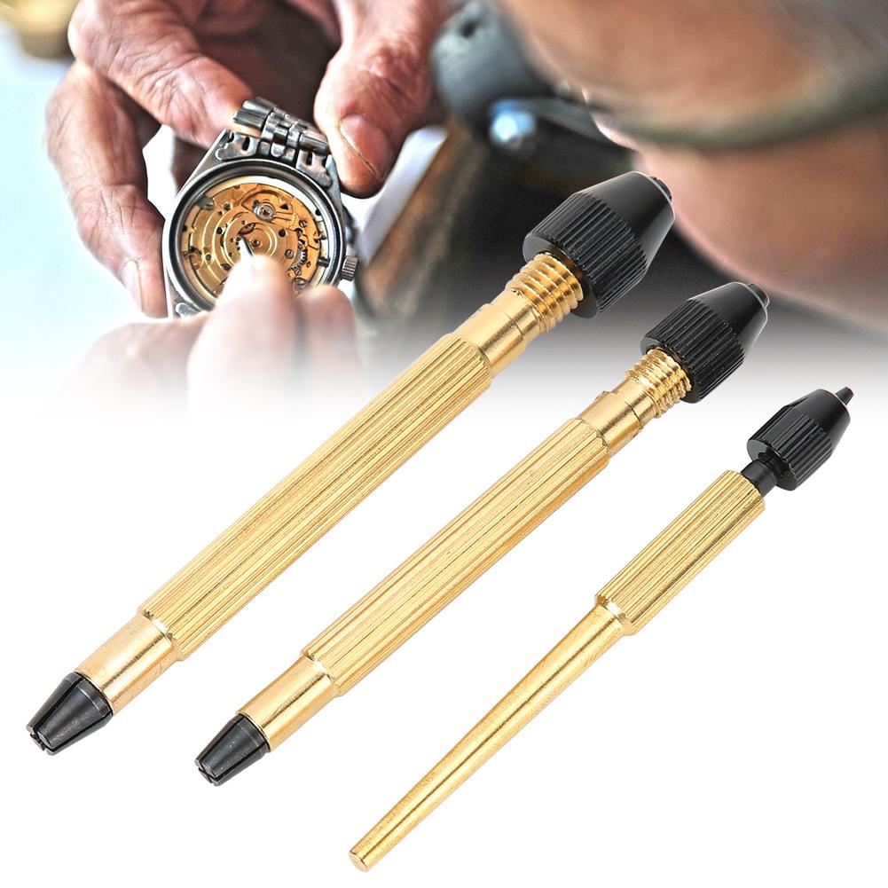 3pcs Copper Pin Vise Twisted Drill Bit Hand Drill Watch Repairing Tool Accessory