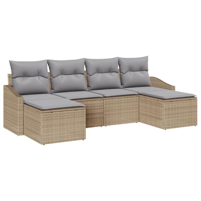 VidaXL Ensemble de dîner de jardin en 6 pièces avec coussins en rattan synthétique beige 3355499