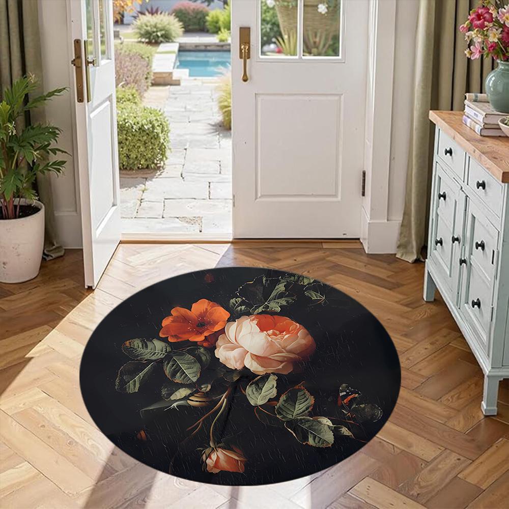 Flower Round Carpet Suitable for Study room Bedrooms Foyer Balcony Anti-slip Round Rug Office home decor Perfect Gift for Valentine’s Wedding Birthday