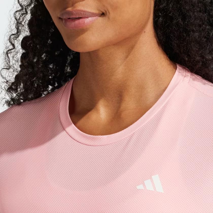 Adidas Own The Run Contrast Logo Comfortable Long Sleeve T-Shirt Women Tops Half-Pink Spark IV5412