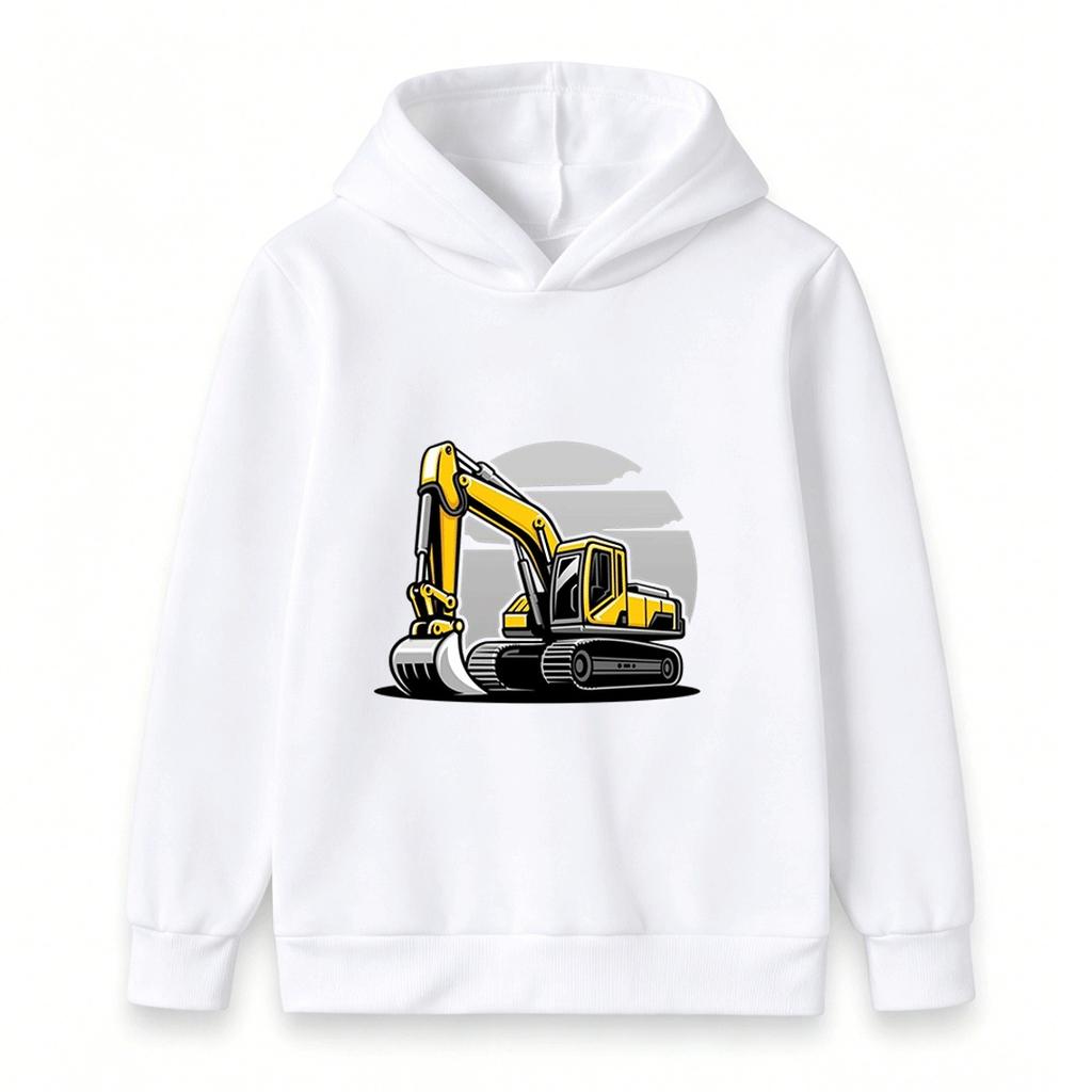 Kids Boys Girls Excavator Print Pullover Hoodie Casual Long Sleeve Warm Sweatshirt for Toddlers