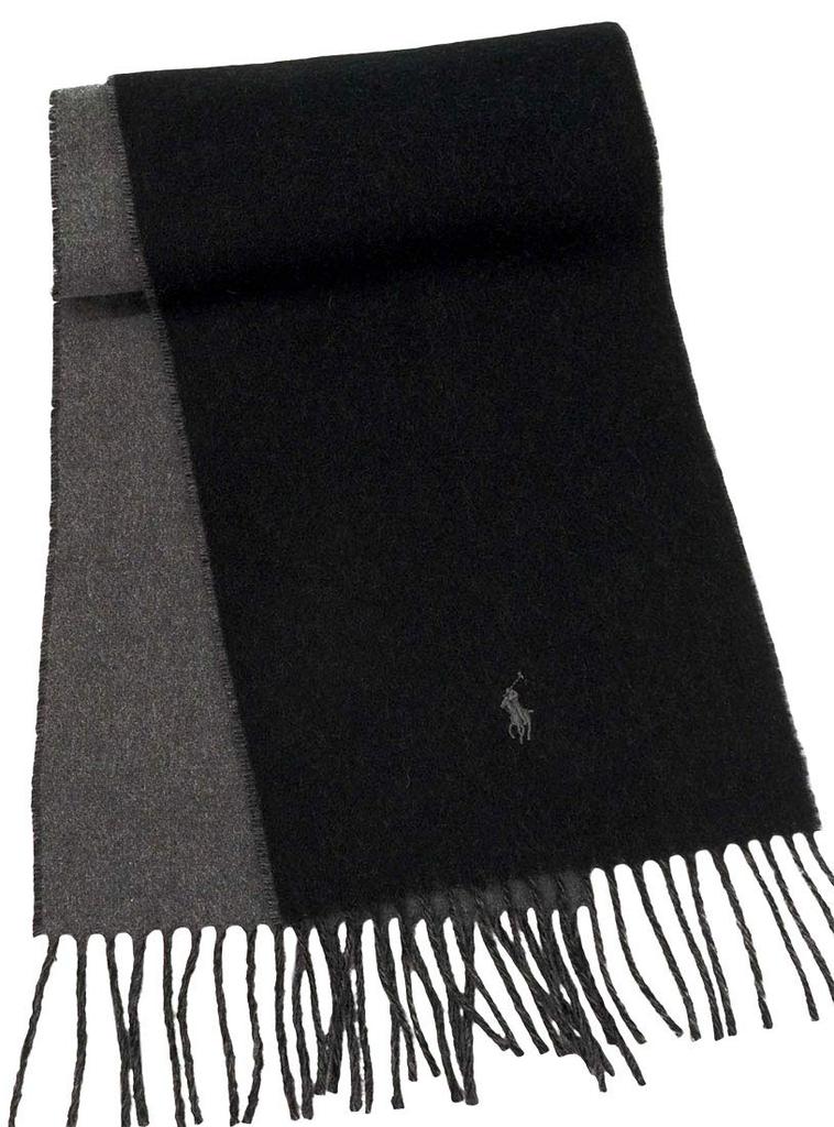 POLO RALPH LAUREN Reversible Scarf PC0455 and Scarf Polo Black x Gray One Size Fits All One-Point Men's Women's [Used]
