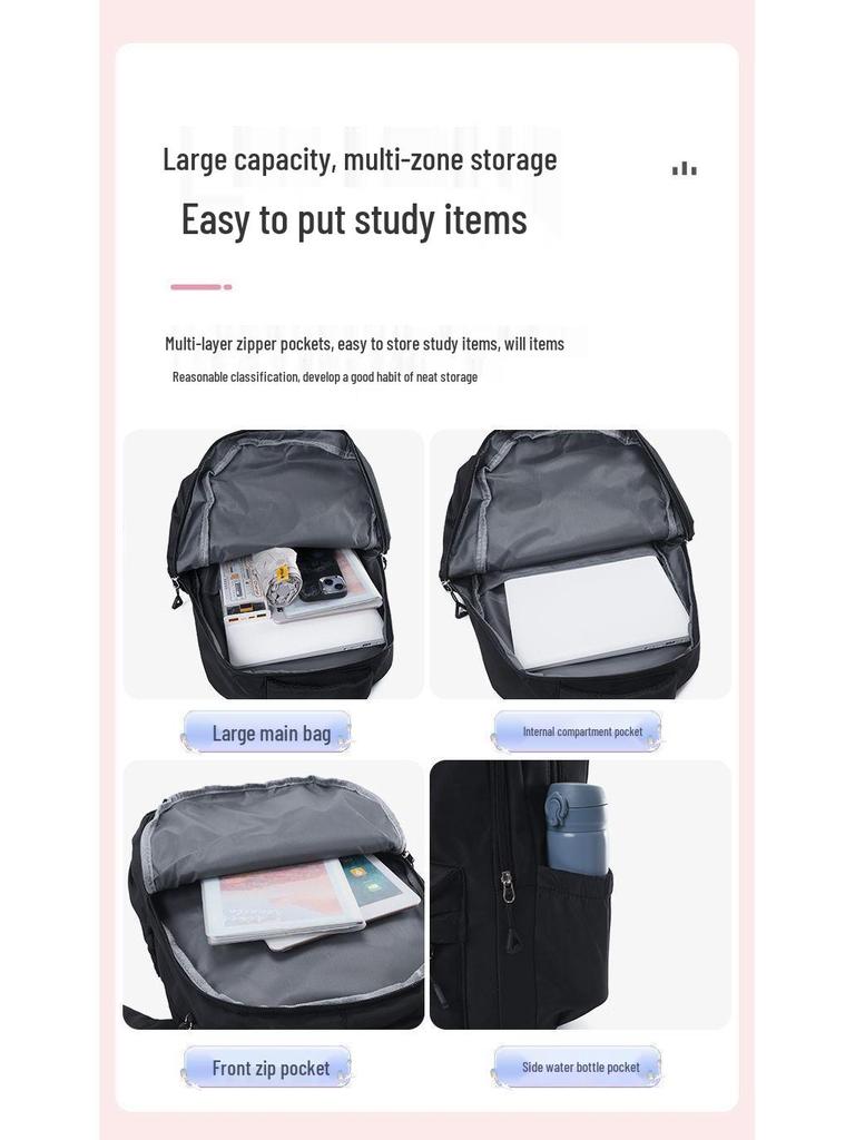 Middle School Student Waterproof, Wear-Resistant, Large Capacity Lightweight Backpack with Spine Protection