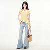 White irregular ruffle front shoulder crew neck short-sleeved T-shirt women's summer high-end spice slim top