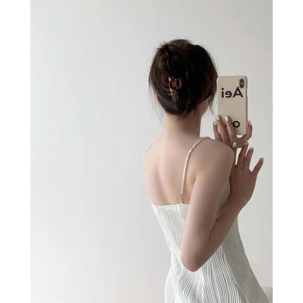 Waist-Cinching Textured Pearl White Maxi Dress - French Pearlescent Camisole Design