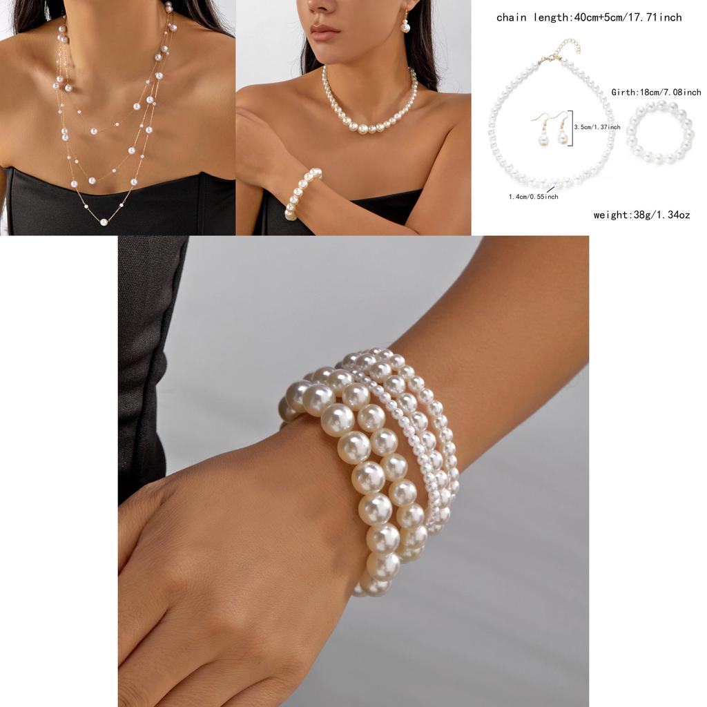 Retro Inspired Pearl Accessories Set With Handcrafted Multilayer Necklace And Ear Jewelry