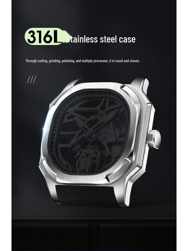 Swiss High-End Men's Mechanical Tourbillon Watch with Leather Strap