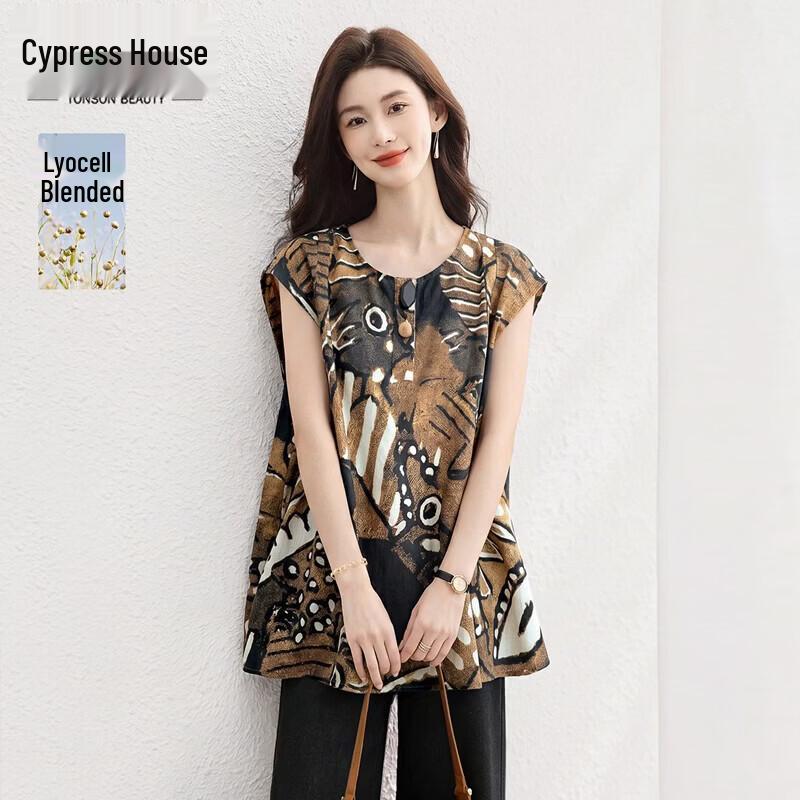 Women s Retro Floral Lyocell Linen Blend Sleeveless Shirt M