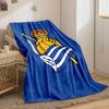 A crowned football with a blue-and-white striped flag on a blue background. for all seasons blanket lunch break throw gift