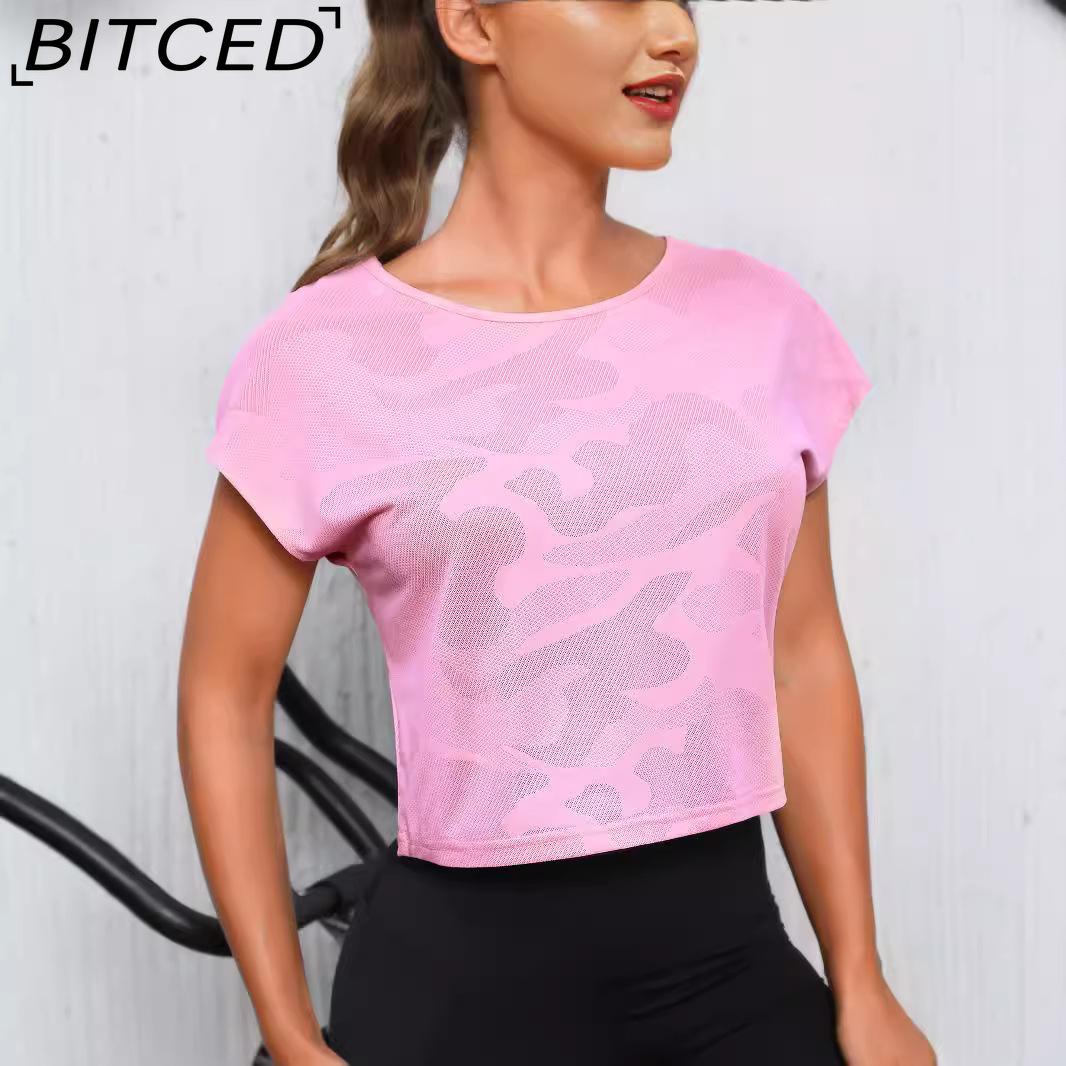 

BITCED Весна/Лето Круглый вырез Камуфляжный Милый Женский Дышащий Накидка Сетка Бег Фитнес Йога Футболка с коротким рукавом Спортивный топ XS
