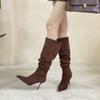 2025 autumn and winter new big tube heap boots pointed boots women's thin heel high boots high heel thick leg knee boots