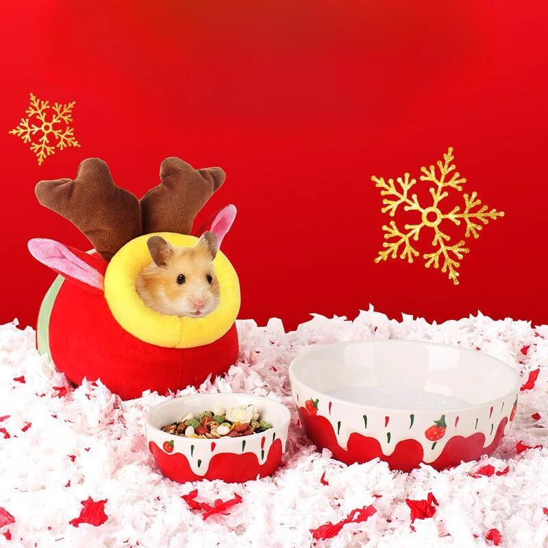 Hamster Ceramic Food Bowl Large Golden Bear Rabbit Totoro Hedgehog Guinea Pig Anti Rollover Splash Food Bowl Feed Box Supplies