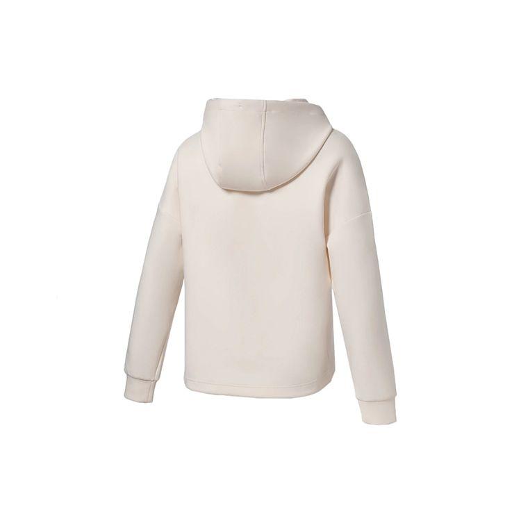 Li Ning Womens Fitness Series Solid Color Loose Hooded Pullover Sweatshirt Women Tops Off-White AWDS036-9