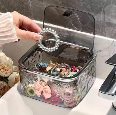 Household Covered Desktop Trash Can, Kitchen Car Mini Office Press Paper Basket, Multi-purpose Water Ripple Pattern Storage Box