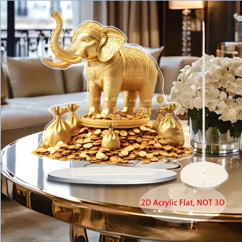 

2D Flat Acrylic Lucky Golden Elephant Decoration, Indoor and Outdoor Decoration - No Battery/electricity Required, Free Day Decoration, Shop Decoratio 20*20CM