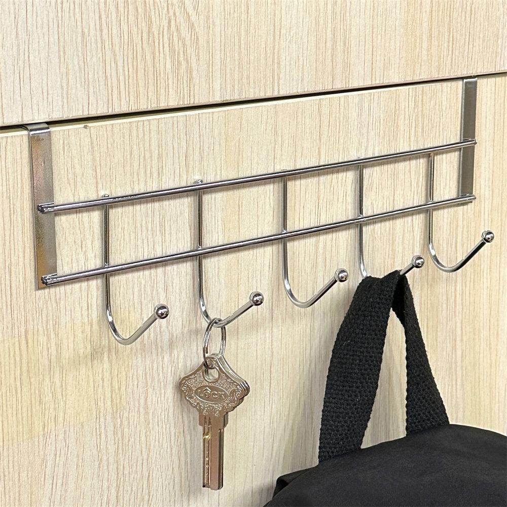 Over The Door 5 Hooks,Stainless Steel Cabinet Door Storage Holder,Multifunctional Organizer Rack for Closet Bathroom Kitchen