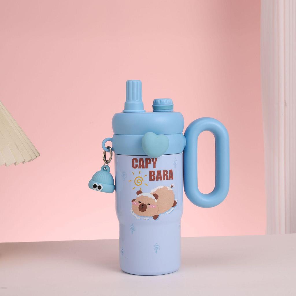 Capybara Cartoon Thermos Cup | 316 Stainless Steel | Dual Spouts | Insulated & Large Capacity with Handle | Ice Buster Cup